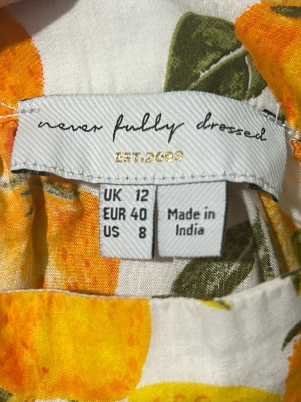 Never Fully Dressed Citrus Orange Lemon Print Tiered Ruffle Maxi Dress US 8 - Picture 4 of 6
